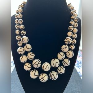 Necklace Double Strand White and Black Necklace Abstract Swirl Art Rare